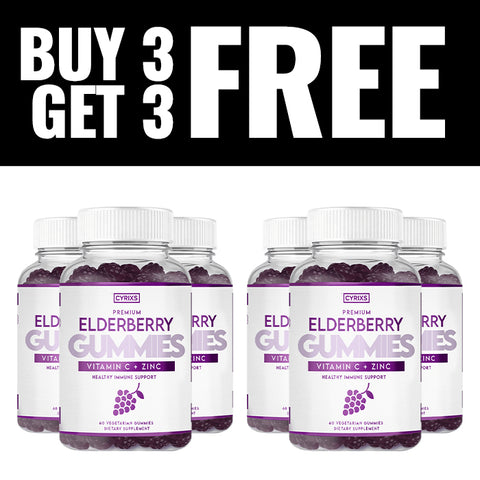 3 Bottles of Elderberry Gummies + 3 Free 60 Count of Elderberry